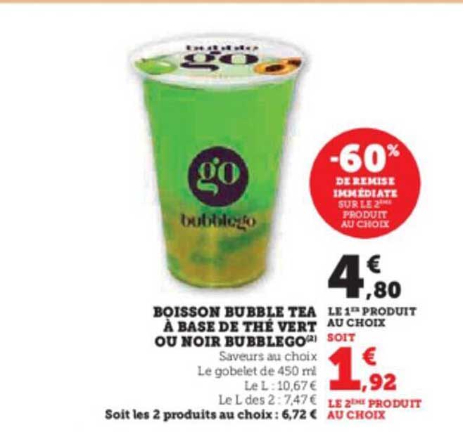 boisson bubble tea à base de thé vert ou noir bubblego