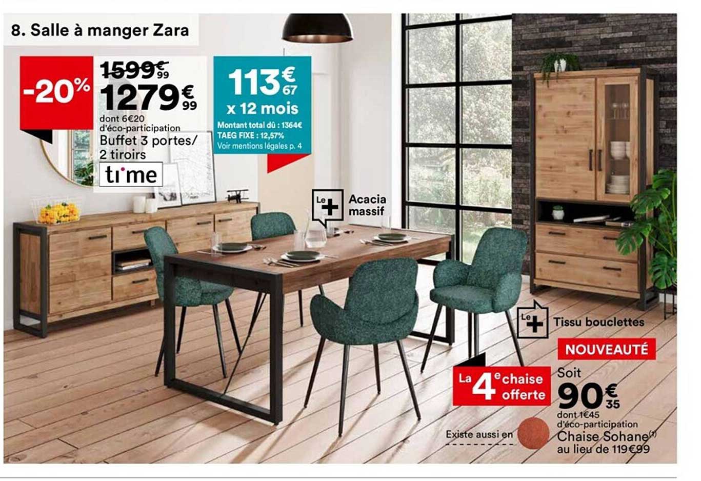 buffet 3 portes/2 tiroirs ti'me, chaise sohane