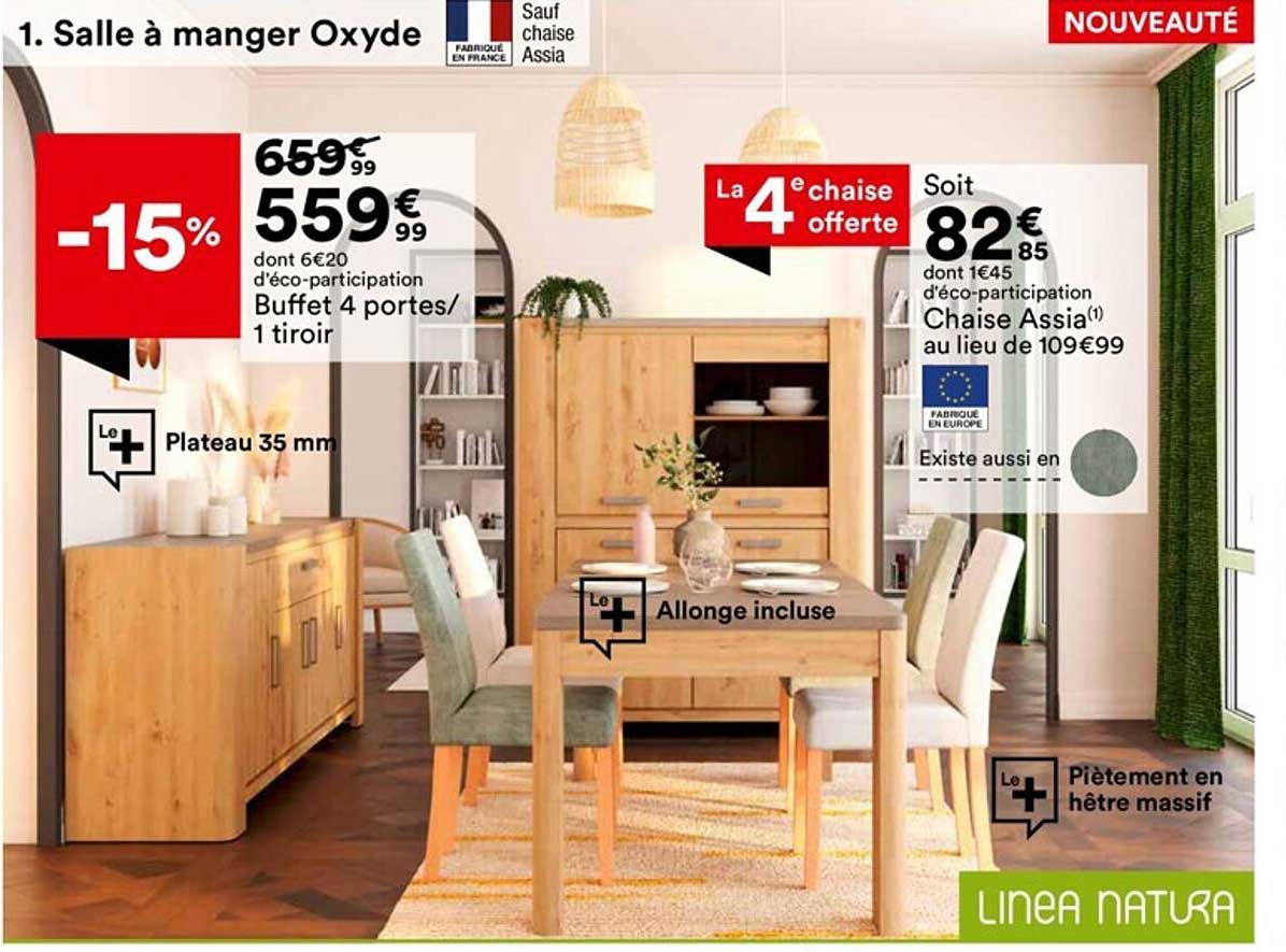 buffet 4 portes/1 tirori linea natura, chaise assia linea natura