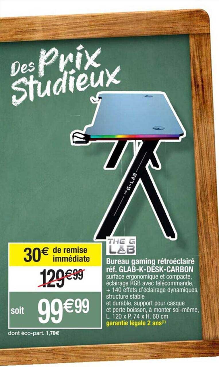 bureau gaming rétroéclairé réf. glab-k-desk-carbon