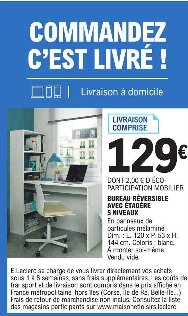 Bureau Réversible Avec étagère 5 Niveaux