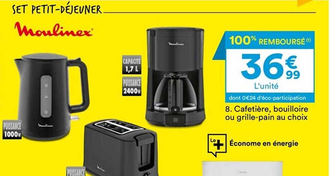 cafetière, bouilloire ou grille-pain au choix moulinex