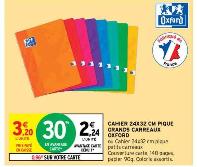 cahier 24 x 32 cm pique grands carreaux oxford