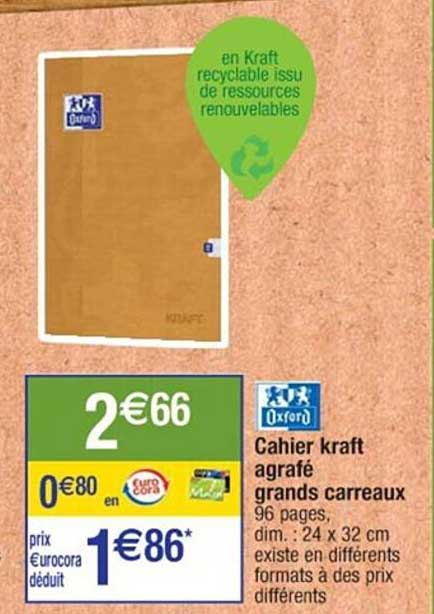 cahier kraft agrafé grands carreaux oxford