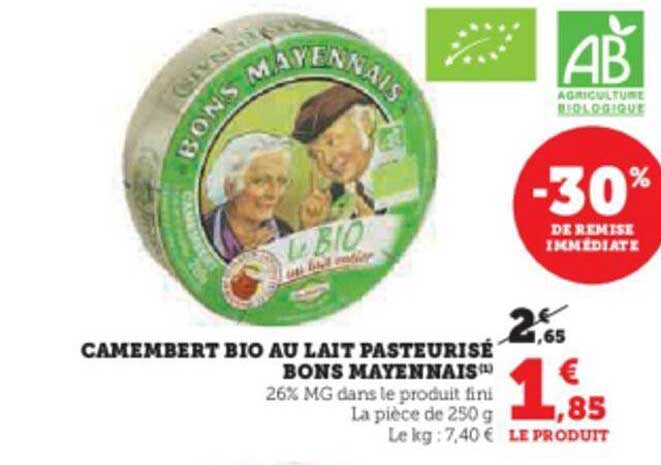 camembert bio au lait pasteurisé bons mayennais