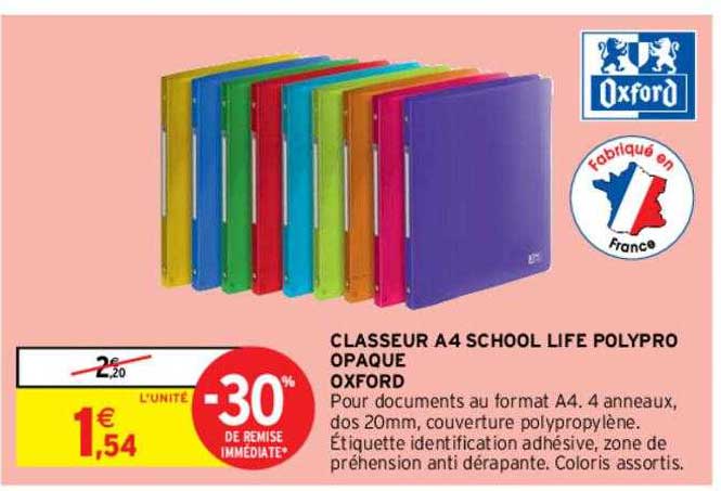 classeur A4 school life polypro opaque oxford