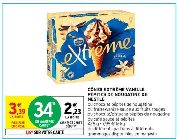 Cônes Extrême Vanille Pépites De Nougatine X6 Nestlé
