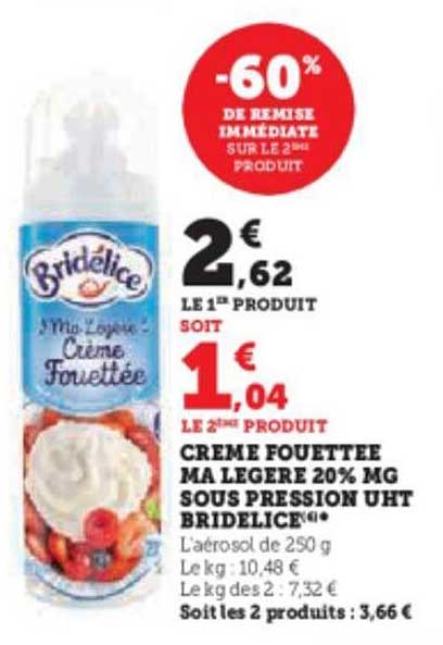crème fouettée ma légère 20% mg sous pression uht bridélice