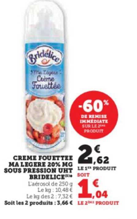 crème fouettée ma légère 20% mg sous pression uht bridélice