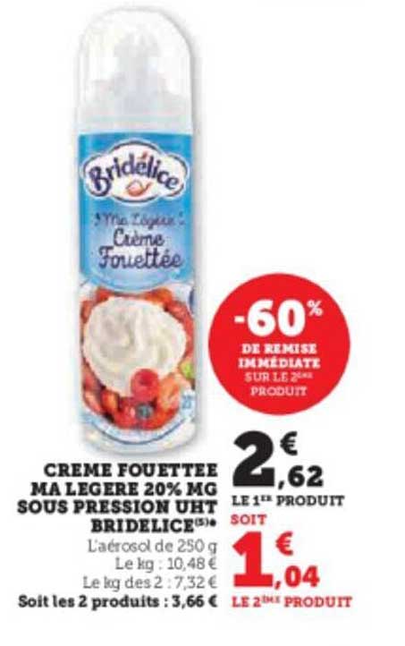 crème fouettée ma légère 20% mg sous pression uht bridélice