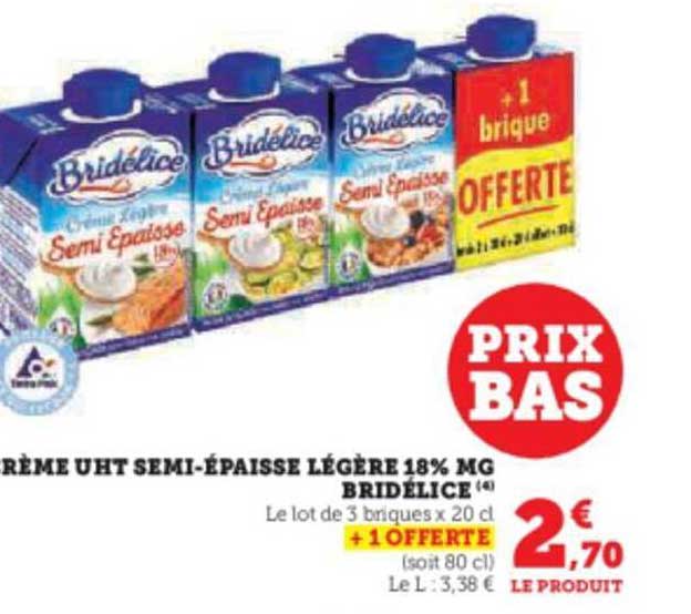 crème uht semi-épaisse légère 18% mg bridélice