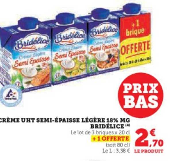 crème uht semi-épaisse légère 18% mg bridélice