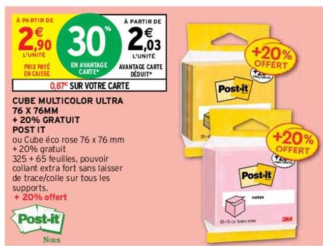 cube multicolor ultra 76 x 76 mm + 20% gratuit post it
