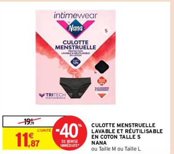 culotte menstruelle lavable et réutilisable en coton taille s nana