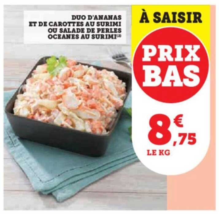 duo d'ananas et de carottes au surimi ou salade de perles océanes au surimi
