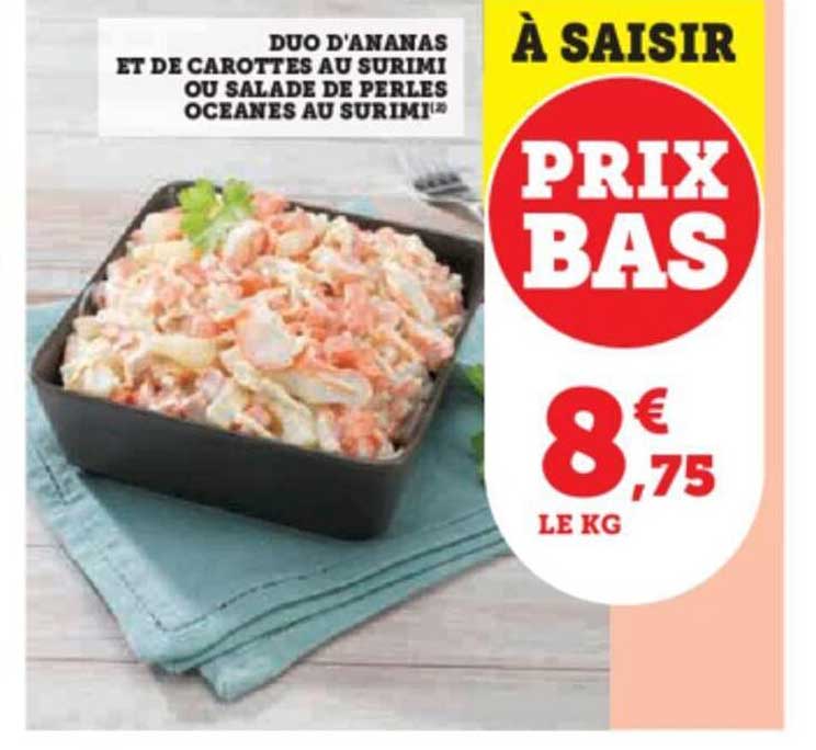 duo d'ananas et de carottes au surimi ou salade de perles océanes au surimi