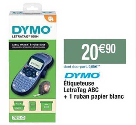 étiqueteuse letra tag abc + 1 ruban papier blanc dymo
