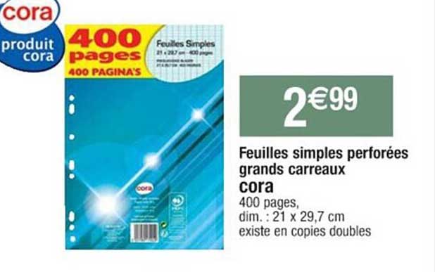 feuilles simples perforées grands carreaux cora