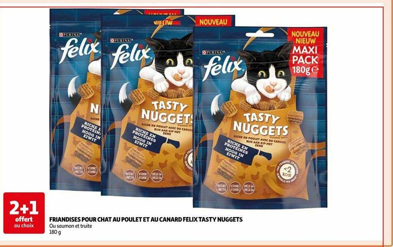 friandises pour chat au poulet et au canard felix tasty nuggets