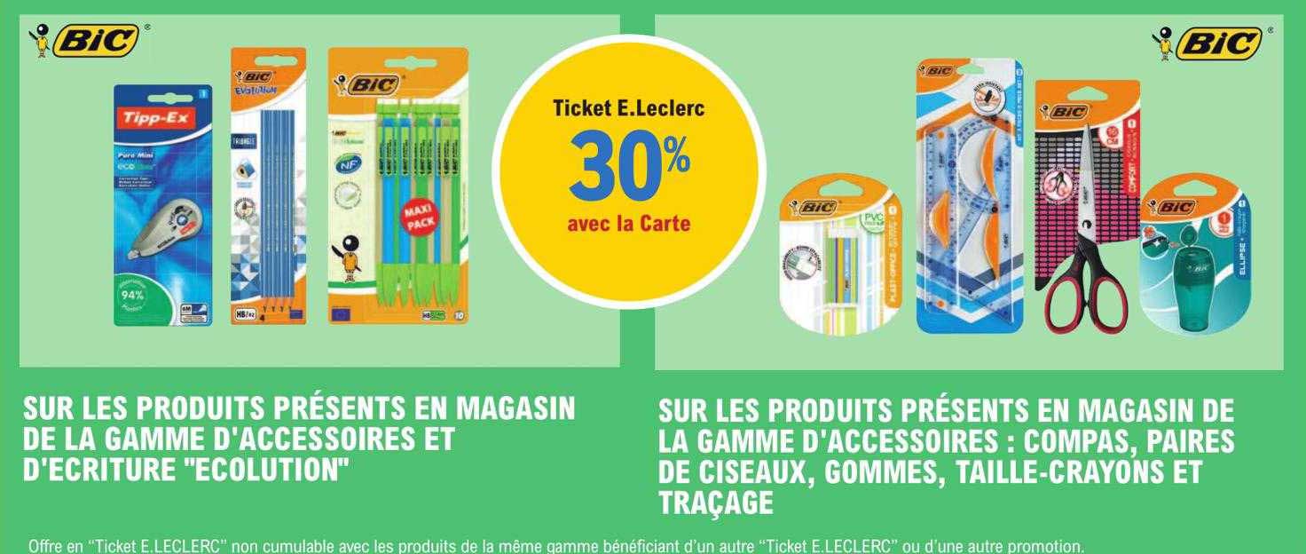 la gamme d'accessoires et d'écriture "évolution", la gamme d'accessoires : compas, paires de ciseaux, gommes, taille-crayons et traçage bic