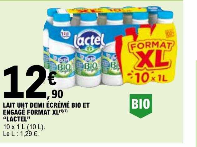 lait uht demi écrémé bio et engagé format xl "lactel"
