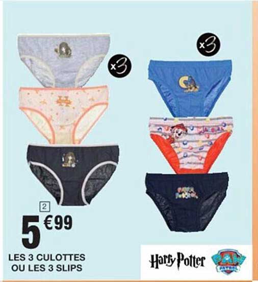 les 3 culottes ou les 3 slips harry potter, paw patrol