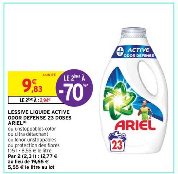 lessive liquide active odor défense 23 doses ariel