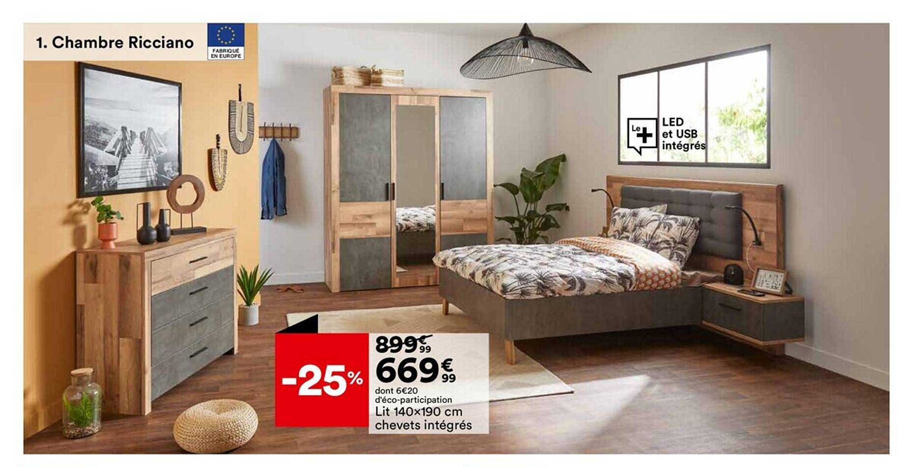 lit 140 x 190 cm chevets intégrés