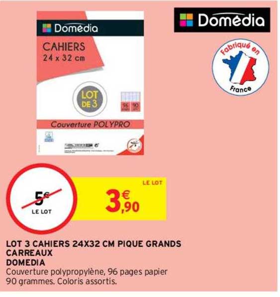 lot 3 cahiers 24 x 32 cm pique grands carreaux domédia
