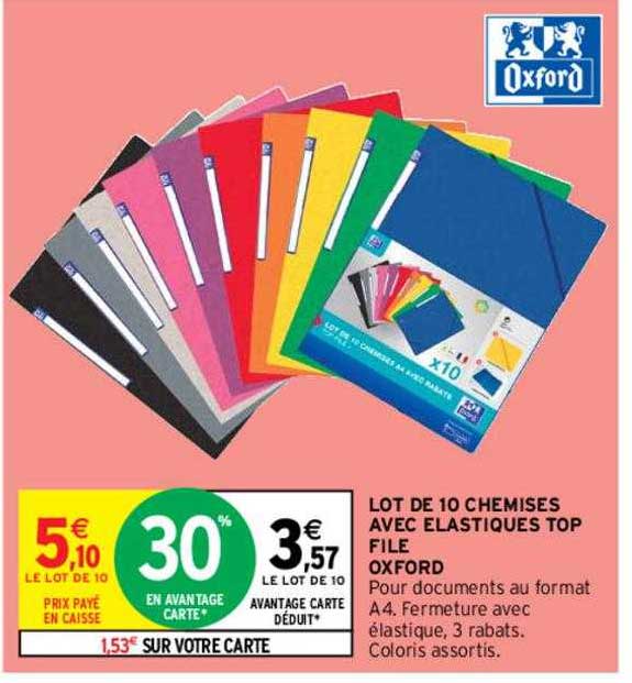 lot de 10 chemises avec élastiques top file oxford