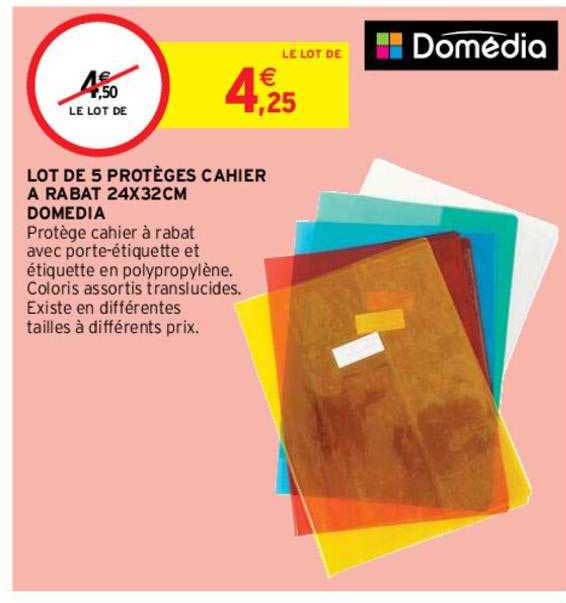 lot de 5 protèges cahier à rabat 24 x 32 cm domédia