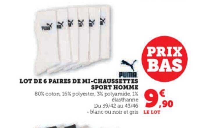 lot de 6 paires de mi-chaussettes sport homme puma
