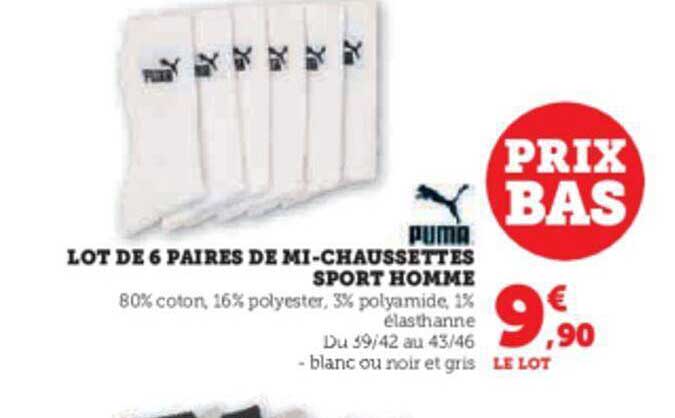 lot de 6 paires de mi-chaussettes sport homme puma