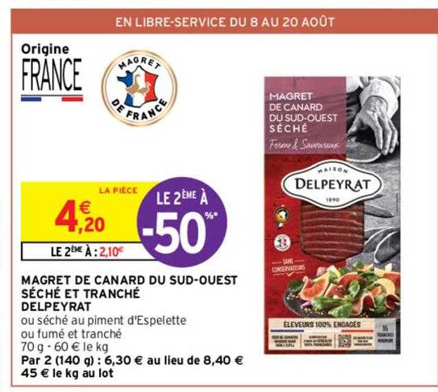 magret de canard du sud-ouest séché et tranché delpeyrat