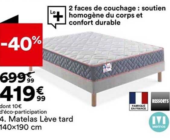 matelas lève tard 140 x 190 cm merinos