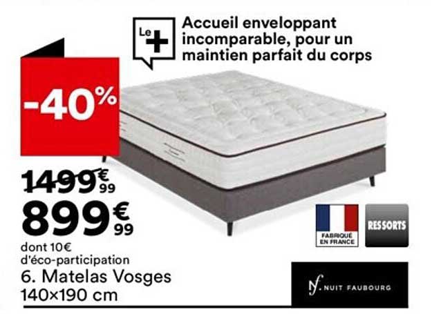 matelas vosges 140 x 190 cm nuit faubourg