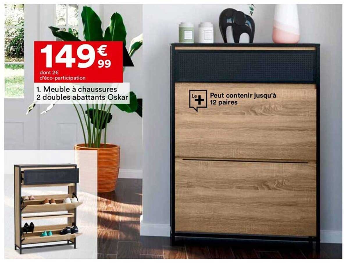 meuble à chaussures 2 doubles abattants oskar