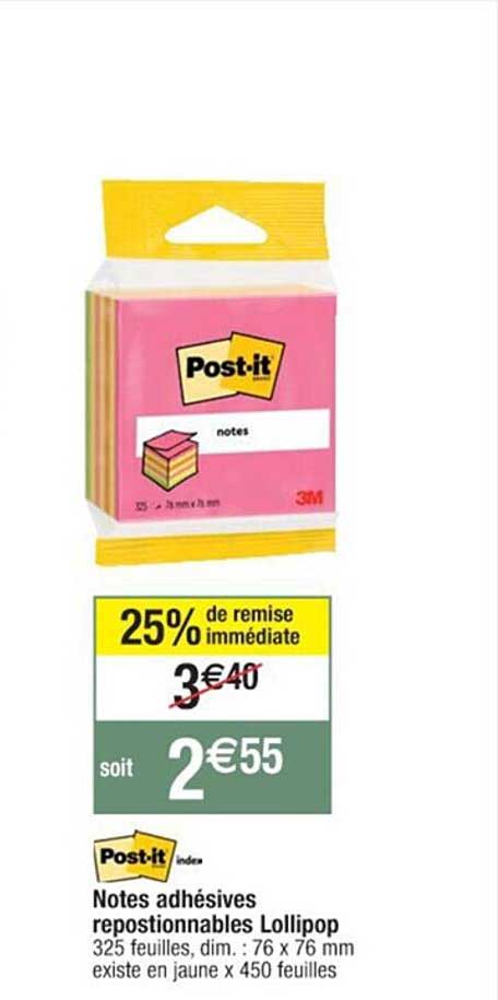 notes adhésives repositionnables lollipop post-it