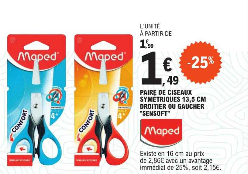 paire de ciseaux symétriques 13,5 cm droitier ou gaucher "sensoft" maped