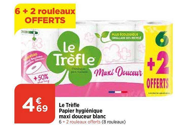 Papier Hygiénique Maxi Douceur Blanc Le Trèfle