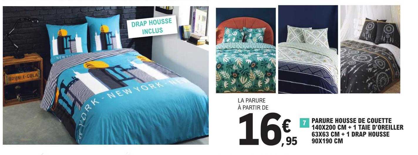 parure housse de couette 140 x 200 cm + 1 taie d'oreiller 63 x 63 cm + 1 drap housse 90 x 190 cm