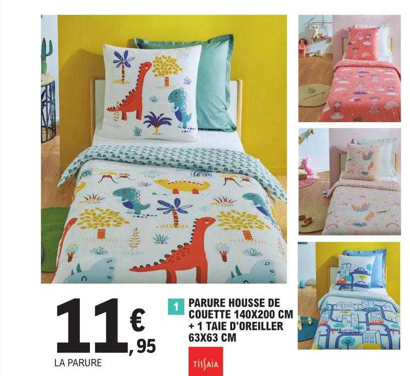 parure housse de couette 140 x 200 cm + 1 taie d'oreiller 63 x 63 cm tissaia