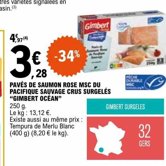 Pavés De Saumon Rose Msc Du Pacifique Sauvage Crus Surgelés "gimbert Océan"