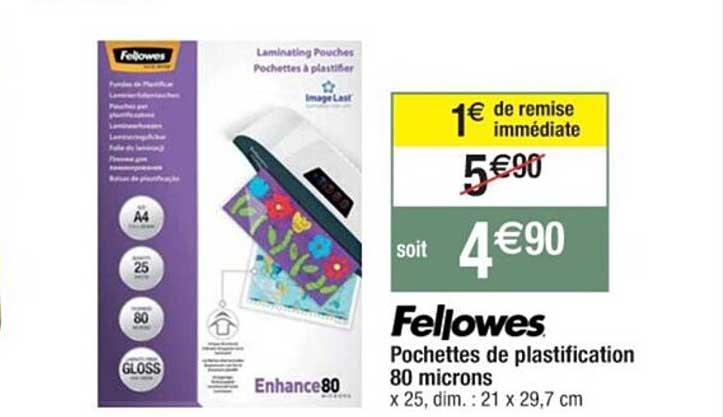 pochettes de plastification 80 microns fellowes