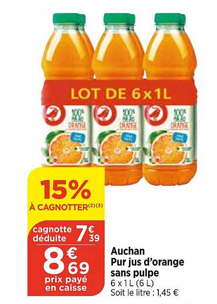 Pur Jus D'orange Sans Pulpe Auchan