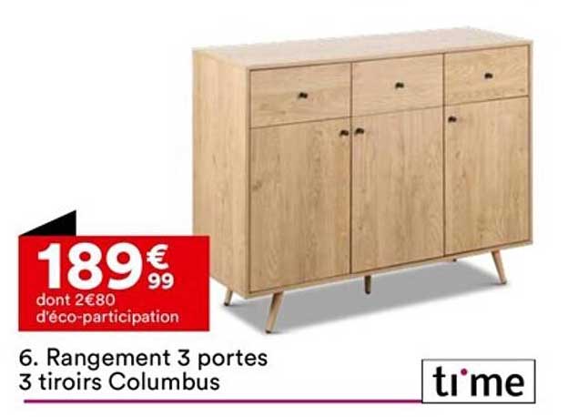 Rangement 3 Portes 3 Tiroirs Columbus Ti'me