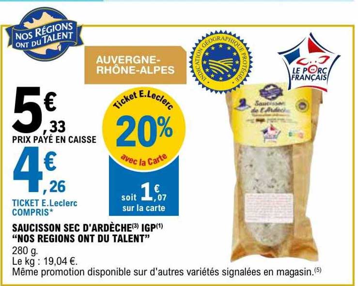 saucisson sec d'ardèche igp "nos régions ont du talent"