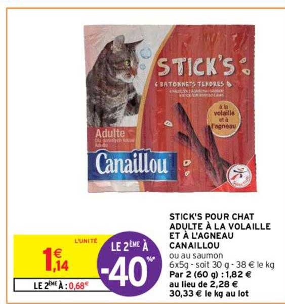 stick's pour chat adulte à la volaille et à l'agneau canaillou
