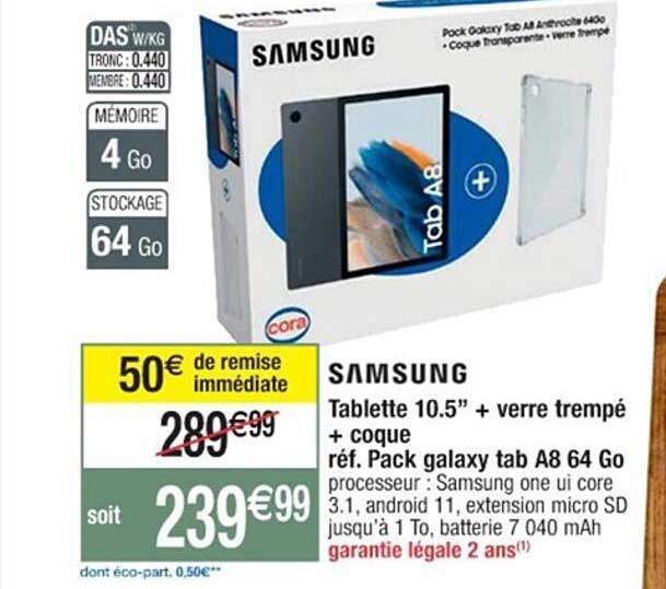 tablette 10.5" + verre trempé + coque réf. pack galaxy tab a8 64 go samsung