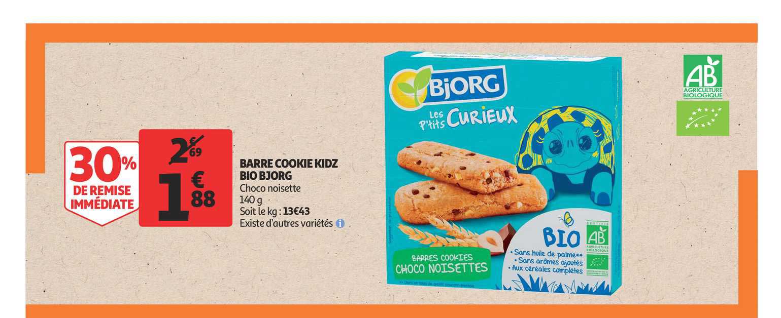 barre cookie kidz bio bjorg 30% remise immédiate